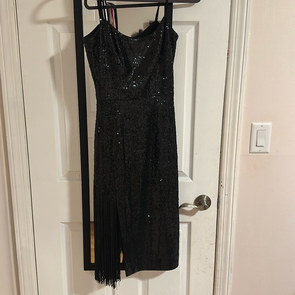 Dress The Population Black Sequin Midi Dress